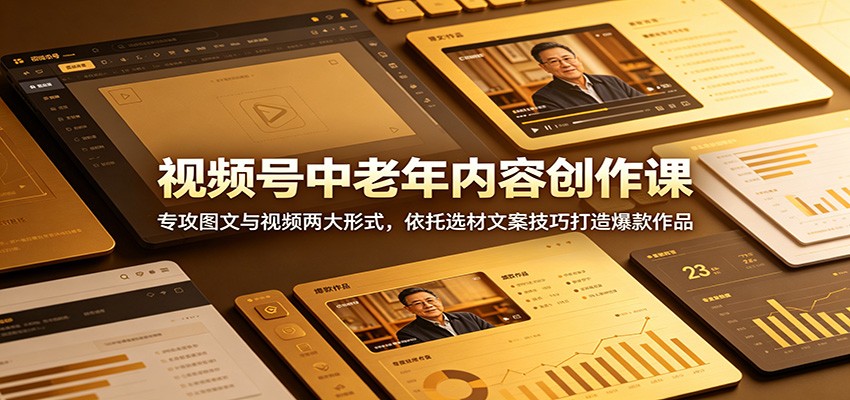 视频号中老年内容创作课：专攻图文与视频两大形式，依托选材文案技巧打造爆款作品-网赚项目平台