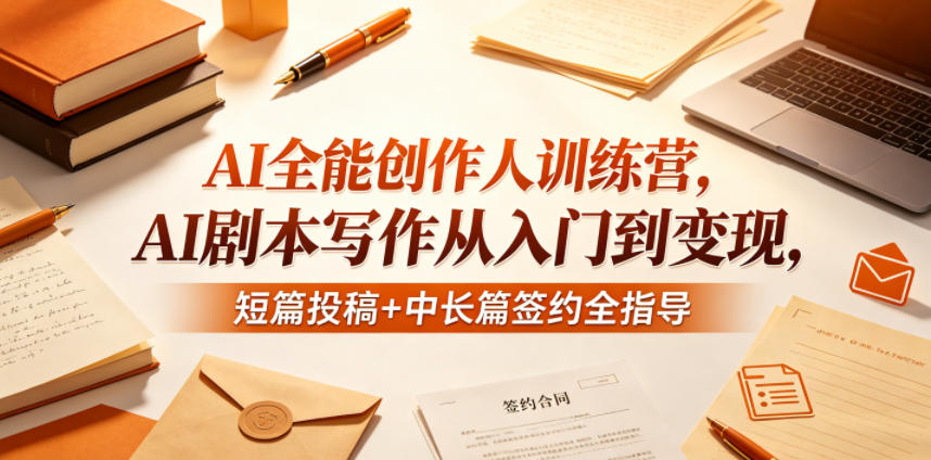 AI全能创作人训练营，AI剧本写作从入门到变现，短篇投稿+中长篇签约全指导-网赚项目平台