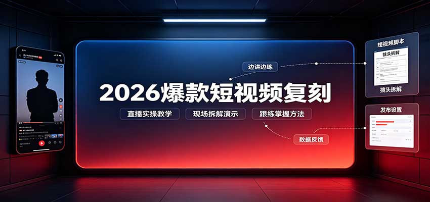 2026爆款短视频复刻:直播实操教学,配套文字文档掌握全流程-网赚项目平台
