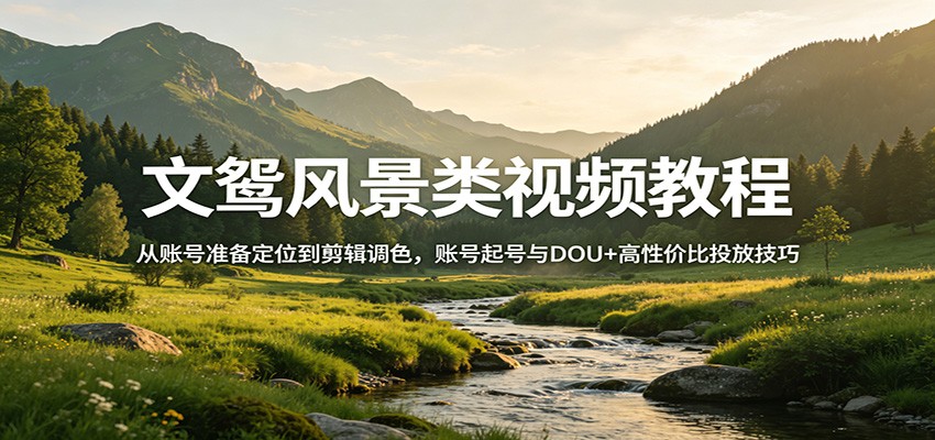 文鸳风景类视频教程：从账号准备定位到剪辑调色，账号起号与DOU+高性价比投放技巧-网赚项目平台