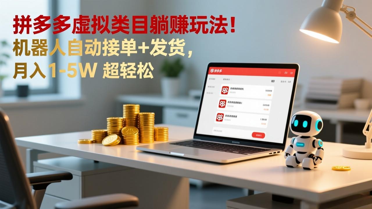 多多虚拟类目躺赚玩法！机器人自动接单+发货，月入 1-5W 超轻松-网赚项目平台