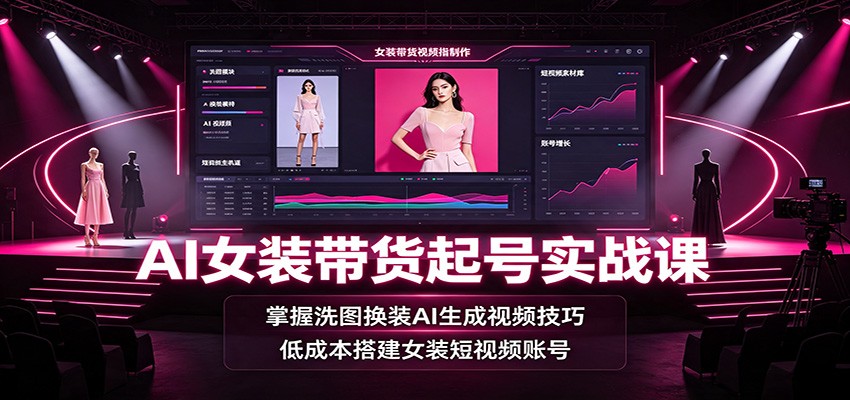AI女装带货起号实战课：掌握洗图换装AI生成视频技巧，低成本搭建女装短视频账号-网赚项目平台