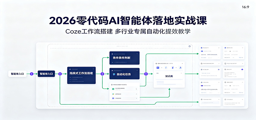 2026零代码AI智能体落地实战课：Coze工作流搭建，多行业专属自动化提效教学-网赚项目平台