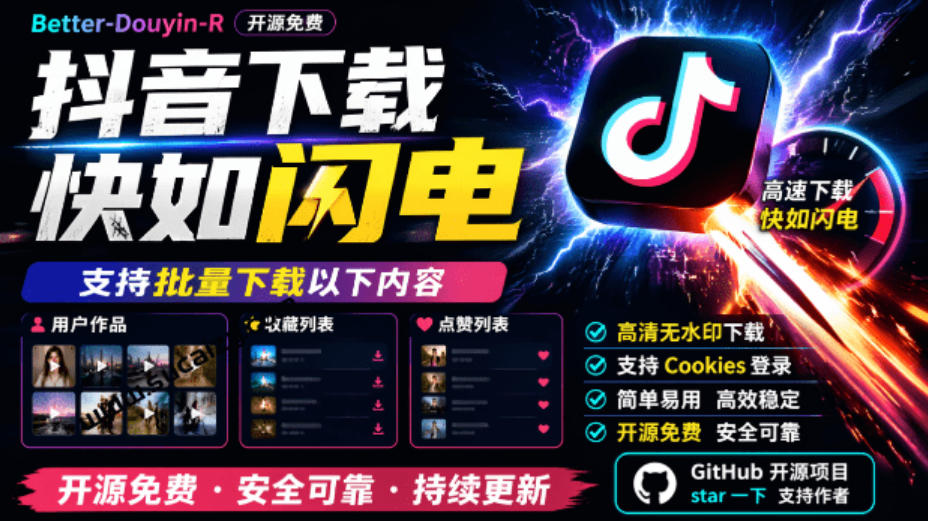 超级好用！抖音视频下载神器，支持批量下载用户作品收藏列表和点赞列表，开源完全免费Better-douyin-R-网赚项目平台