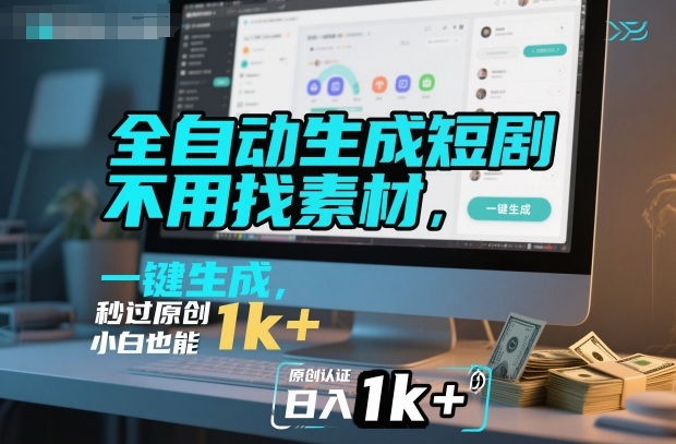 全自动生成短剧,不用找素材,不用剪辑,一键生成,秒过原创,小白也能轻松日入1k+【揭秘】-网赚项目平台