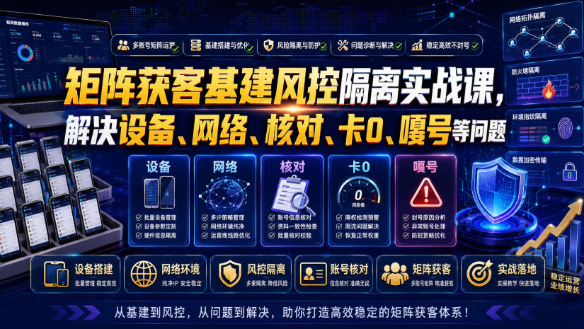 矩阵获客基建风控隔离实战课,解决设备、网络、核对、卡0、嘎号等问题-网赚项目平台