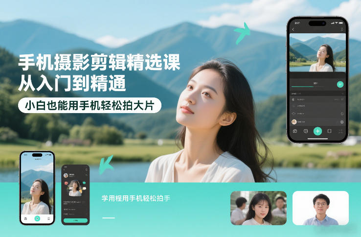 手机摄影剪辑精选课,从入门到精通,小白也能用手机轻松拍大片-网赚项目平台