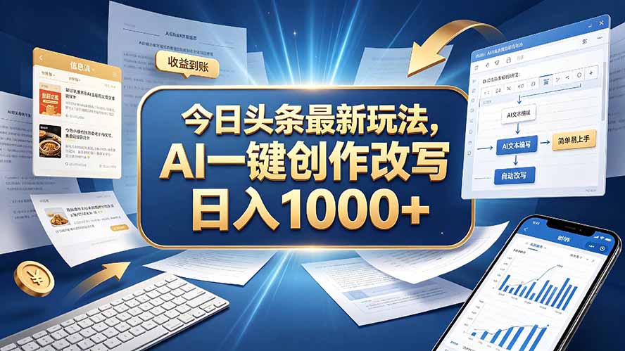 今日头条最新玩法,AI 一键创作改写,简单易上手,轻松日入 1000 +-网赚项目平台