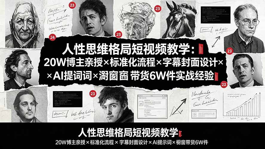 人性思维格局短视频教学：20W博主亲授×标准化流程×字幕封面设计×AI提示词×橱窗带货6W件实战经验-网赚项目平台