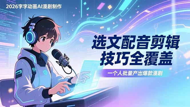 2026字字动画AI漫剧制作-1期，选文配音剪辑技巧全覆盖，一个人就能批量产出爆款漫剧-网赚项目平台