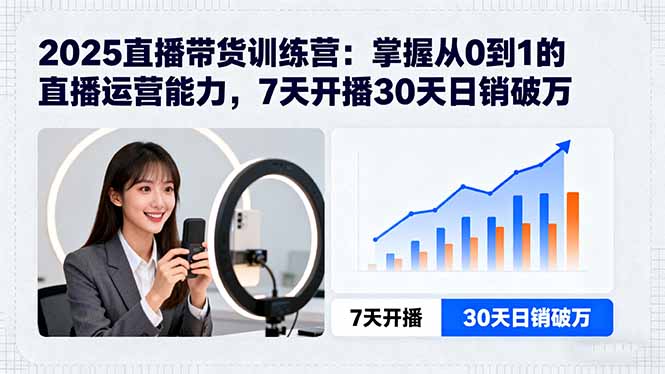 2025直播带货训练营：掌握从0到1的直播运营能力，7天开播30天日销破万-网赚项目平台