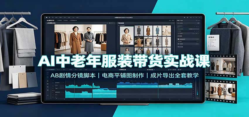 AI中老年服装带货实战课：AB剧情分镜脚本，电商平铺图制作，成片导出全套教学-网赚项目平台