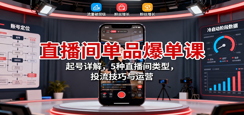 直播间单品爆单课:起号详解,5种直播间类型,投流技巧与运营-网赚项目平台