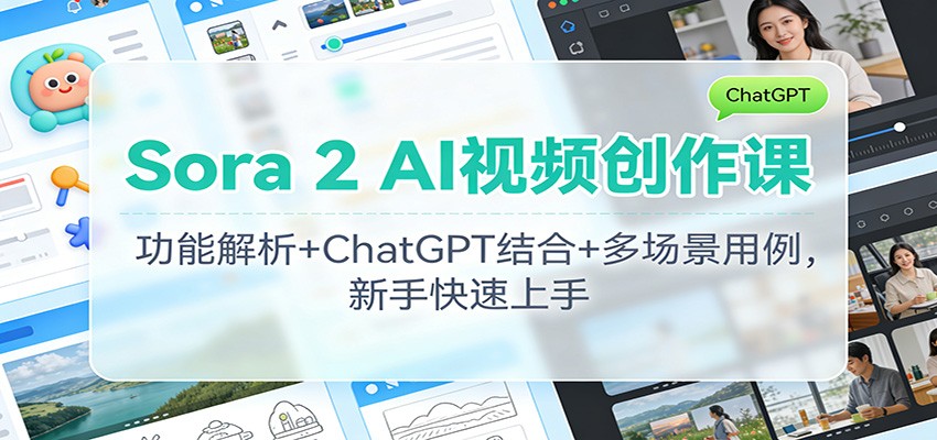 Sora 2 AI视频创作课:功能解析+ChatGPT结合+多场景用例,新手快速上手-网赚项目平台
