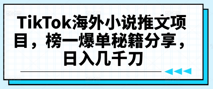 TikTok海外小说推文项目，榜一爆单秘籍分享，日入几千刀-网赚项目平台