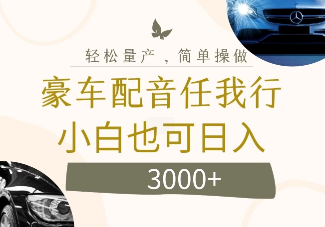 不为人知的暴力小项目，豪车配音，日入几张【揭秘】-网赚项目平台