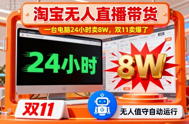 淘宝无人直播带货，一台电脑214小时卖8W，双11卖爆了【揭秘】-网赚项目平台