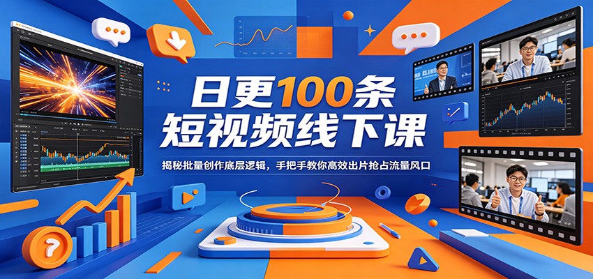 日更100条短视频线下课：揭秘批量创作底层逻辑，手把手教你高效出片抢占流量风口-网赚项目平台