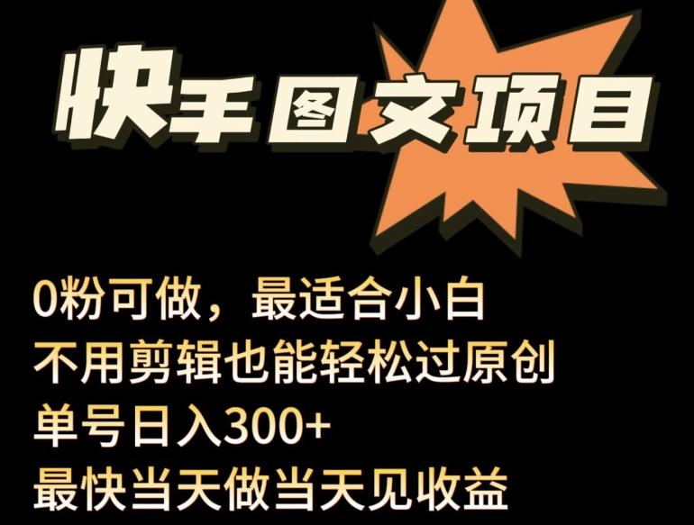 24年最新快手图文带货项目，零粉可做，不用剪辑轻松过原创单号轻松日入300+【揭秘】-网赚项目平台