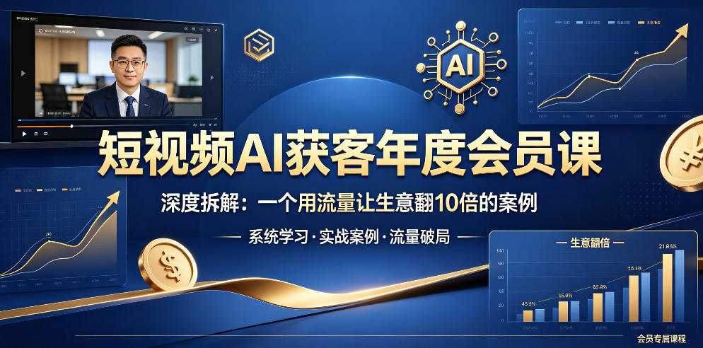 短视频AI获客年度会员课，深度拆解，一个用流量让生意翻10倍的案例-网赚项目平台