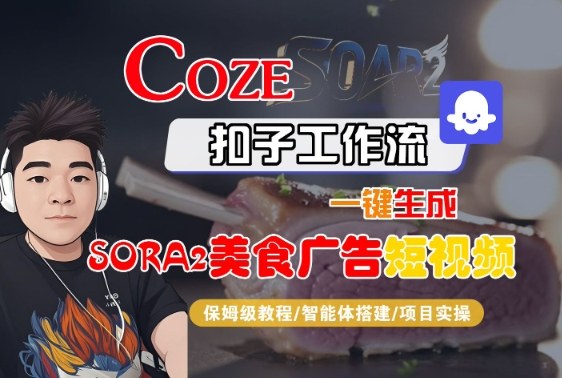 Coze扣子智能体工作流一键生成“SORA2美食广告“短视频,全流程保姆级教学-网赚项目平台
