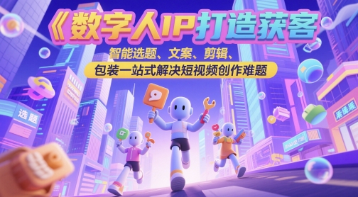 数字人IP打造获客变现实操课，智能选题、文案、剪辑、包装一站式解决短视频创作难题-网赚项目平台