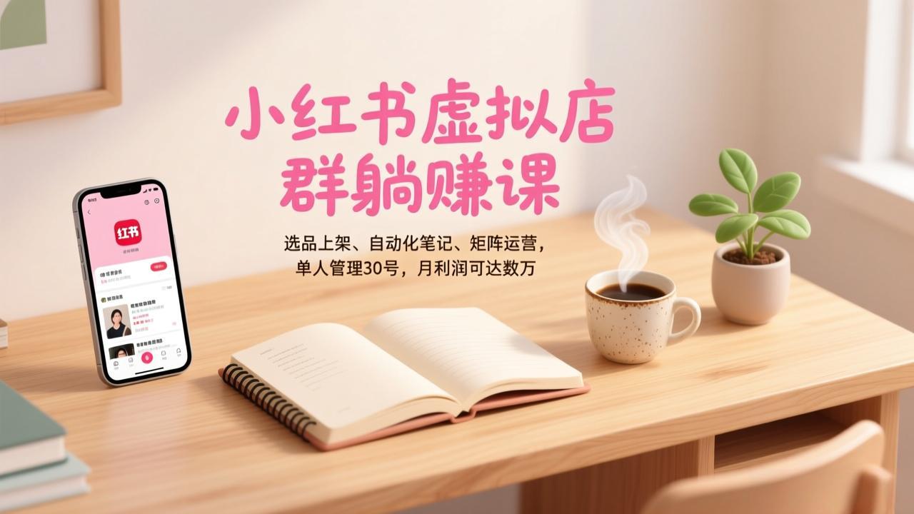 小红书虚拟店群躺赚课，选品上架、自动化笔记、矩阵运营，单人管理30号，月利润可达数万-网赚项目平台