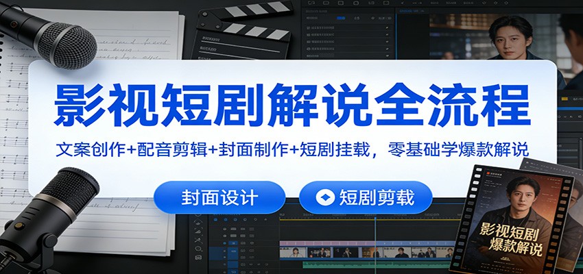 影视短剧解说全流程：文案创作+配音剪辑+封面制作+短剧挂载，零基础学爆款解说-网赚项目平台