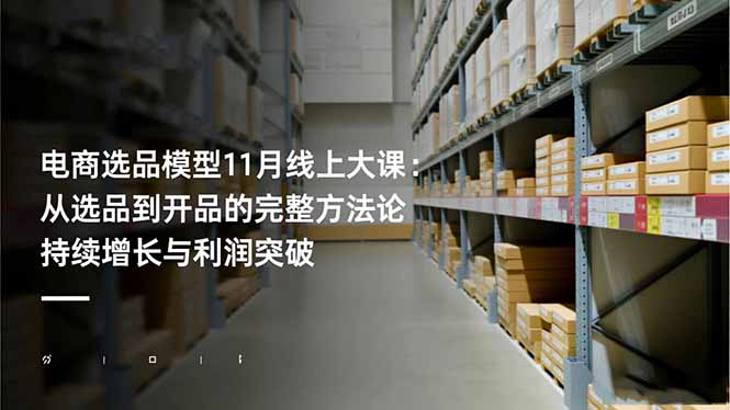 电商选品模型11月线上大课:从选品到开品的完整方法论 持续增长与利润突破-网赚项目平台