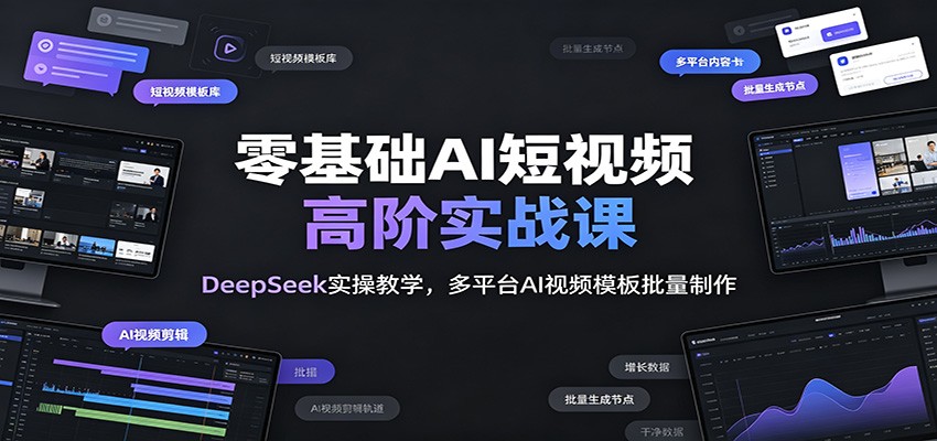 零基础AI短视频高阶实战课：DeepSeek实操教学，多平台AI视频模板批量制作-网赚项目平台
