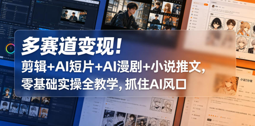 多赛道变现！剪辑+AI短片+AI漫剧+小说推文，零基础实操全教学，抓住AI风口-网赚项目平台