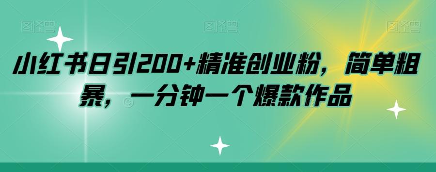 小红书日引200+精准创业粉，简单粗暴，一分钟一个爆款作品【揭秘】-网赚项目平台