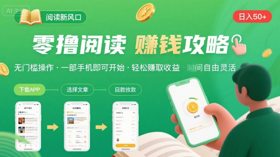 零撸阅读新风口，无门槛轻松挣，一部手机，日入 50-3张【揭秘】-网赚项目平台