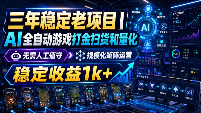 稳定三年的海外游戏全自动搬砖玩法，日入千元，无脑操作！-网赚项目平台