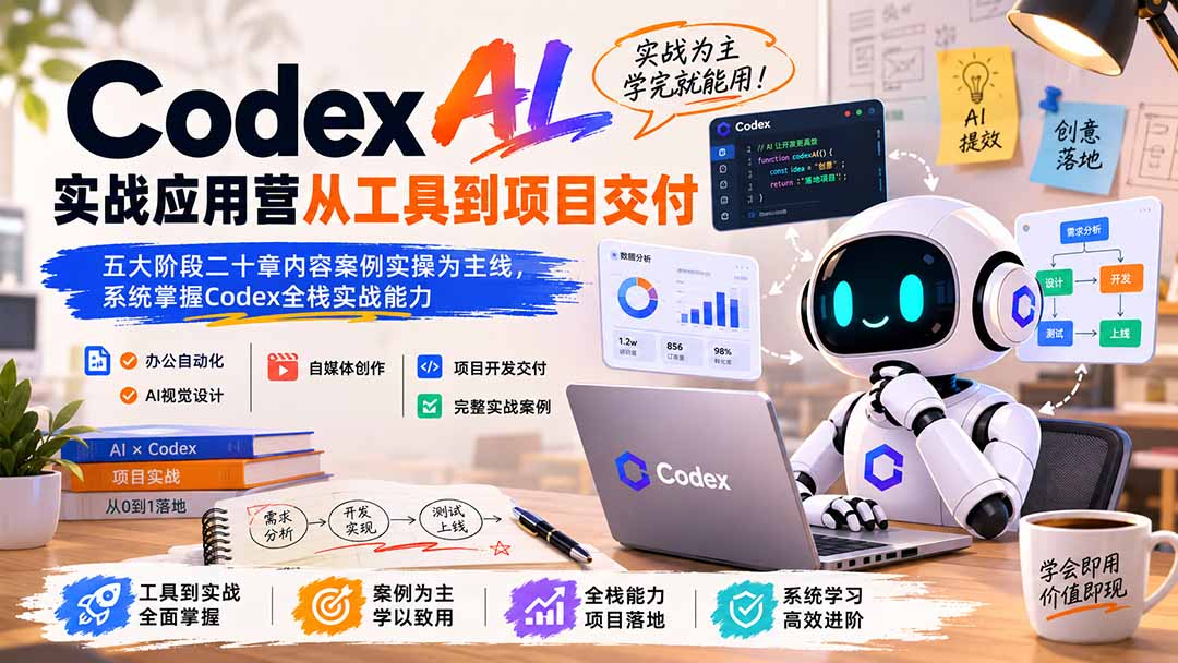 Codex AI实战应用营从工具到项目交付；五大阶段二十章内容案例实操为主线，系统掌握Codex全栈实战能力-网赚项目平台