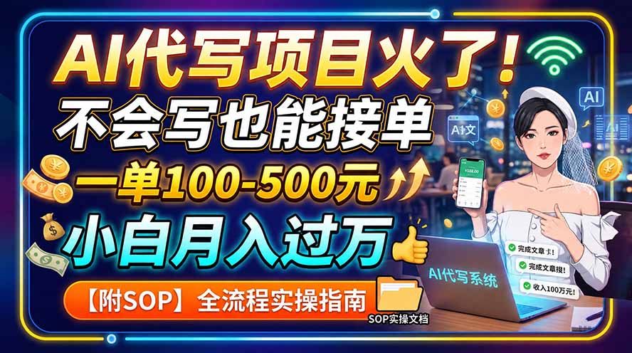 AI代写项目火了！不会写也能接单，一单100-500元，小白月入过万【附SOP】-网赚项目平台