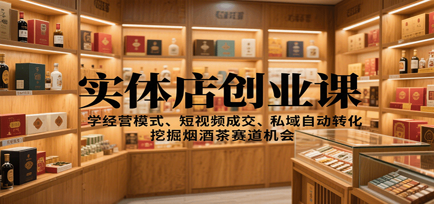 实体店创业课：学经营模式、短视频成交、私域自动转化，挖掘烟酒茶赛道机会-网赚项目平台