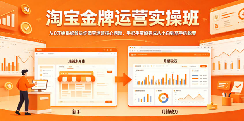 淘宝金牌运营实操班，从0开始系统解决你淘宝运营核心问题，手把手带你完成从小白到高手的蜕变-网赚项目平台
