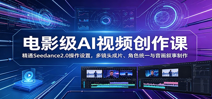 电影级AI视频创作课:精通Seedance2.0操作设置,多镜头成片、角色统一与音画叙事制作-网赚项目平台