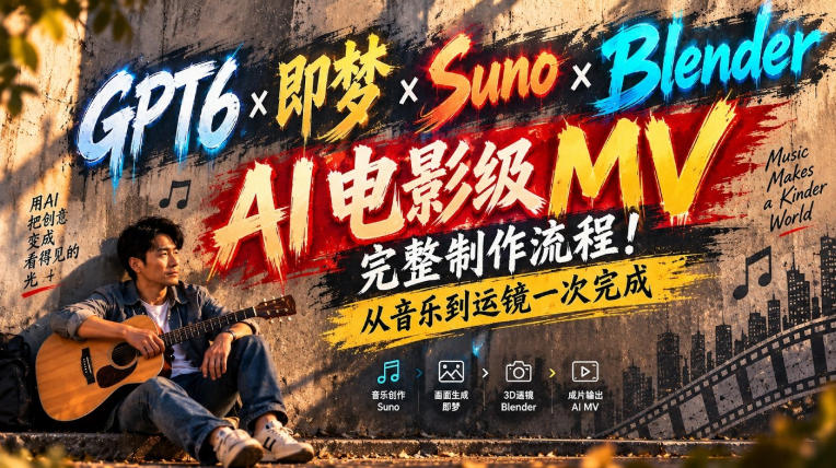 GPT6×即梦×Suno×Blender｜AI电影级MV完整制作流程！从音乐到运镜一次完成！-网赚项目平台
