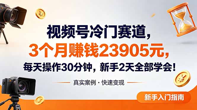 视频号冷门赛道，3个月变现23905元，新手2天学会 每天操作30分钟！-网赚项目平台