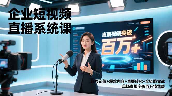 企业短视频直播系统课,账号定位+爆款内容+直播转化+全链路实战,单场直播突破百万销售额-网赚项目平台