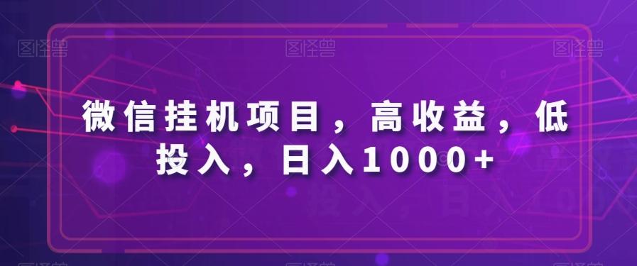 微信挂机项目，高收益，低投入，日入1000+-网赚项目平台
