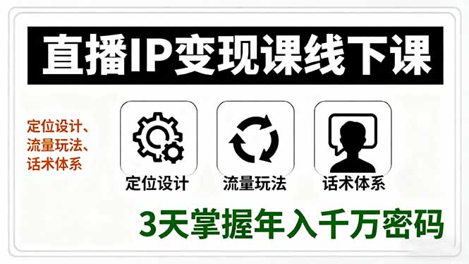 直播IP变现课线下课,定位设计、流量玩法、话术体系,3天掌握年入千万密码-网赚项目平台