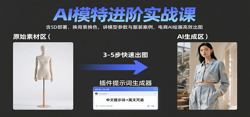 AI模特进阶实战课：含SD部署、换背景换色，讲模型参数与服装案例，电商AI绘画高效出图-网赚项目平台