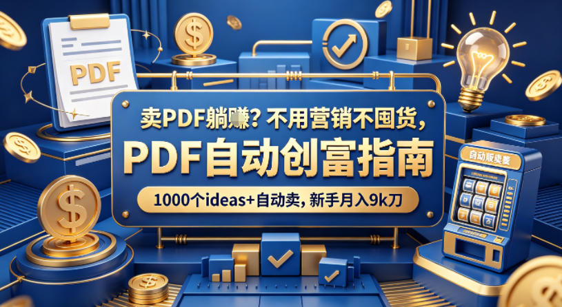 卖PDF躺賺？不用营销不囤货，PDF自动创富指南，1000个ideas+自动卖，新手月入9k刀【原创双语字幕】-网赚项目平台