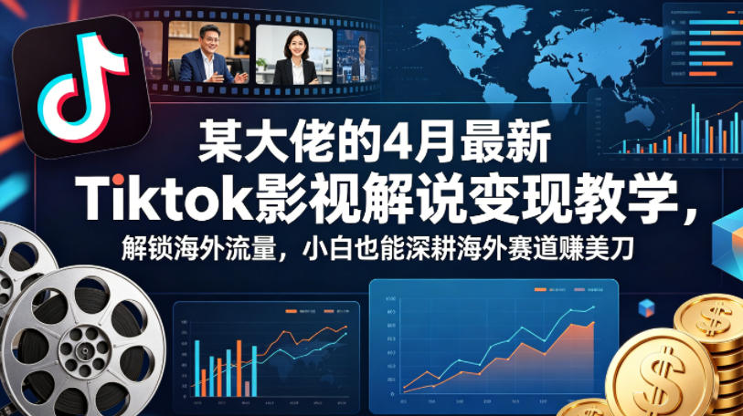 某大佬的4月最新Tiktok影视解说变现教学，解锁海外流量，小白也能深耕海外赛道賺美刀-网赚项目平台