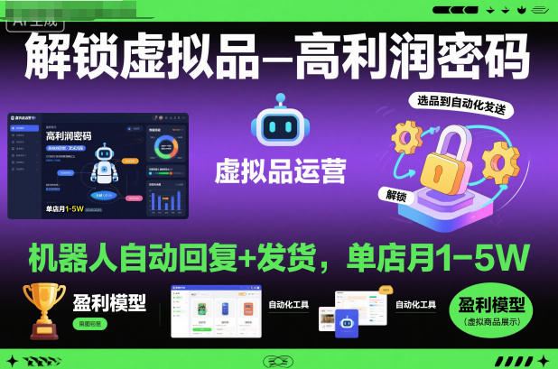 解锁虚拟品高利润密码:机器人自动回复+发货,单店月1-5W【揭秘】-网赚项目平台