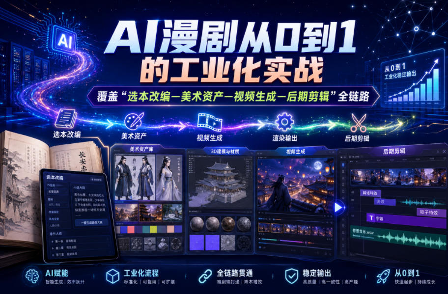 AI漫剧从0到1的工业化实战，覆盖“选本改编—美术资产—视频生成—后期剪辑”全链路(更新6月)-网赚项目平台