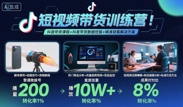 短视频带货训练营,抖音带货课程+抖音带货数据挖掘+精准获客解决方案-网赚项目平台